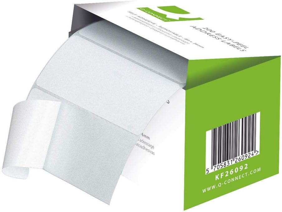 Q-Connect Address Label Roll Repositionable Self Adhesive 89 mm x 36 mm White , KF26092, 200 Count ( Pack of 1)