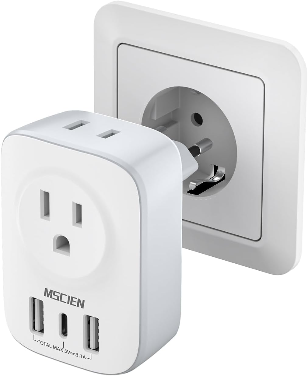 European Travel Plug Adapter USB C, International Power Adapter with 3 USB Ports for Most European Countries, Travel Essentials for Europe in Italy Spain,France etc.