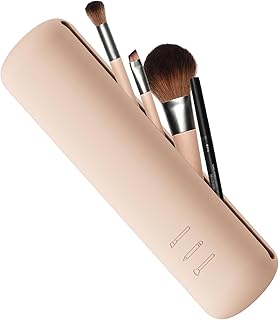 FVION Silicone Brush Holder Travel Case, Make Up Brush Pouch with Magnetic Closure, Makeup Brush Covers - Khaki