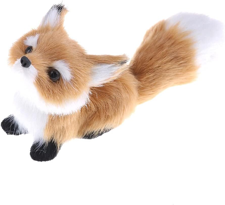 GUDVES Simulation Brown Fox Toy Furs Squatting Fox Model Home Decoration Animals World with Static Action Figures Plush Mini Fox (Pitching), 6 inches
