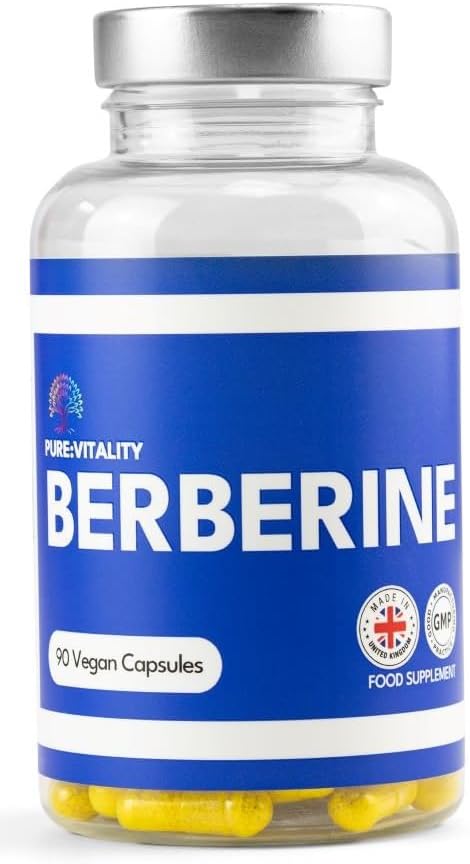 Pure Vitality: Berberine HCL 90 Capsules 500mg - 98% Purity - UK GMP Certified Manufacturer, Yellow