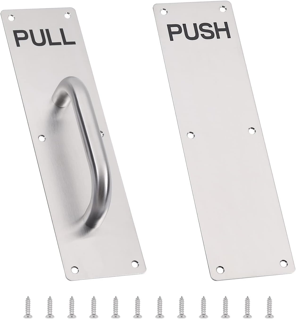 Raheem 4PCS Silver Stainless Steel Push Pull Door Handles Heavy Duty Durable Door Hardware for Commercial & Residential Use Easy Installation Handles with Screws for Gate, Toilet, Cabinet (30 x 10cm)