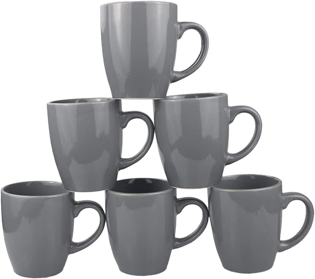 HOMD Coffee Cup Set 6-12oz Large Handle Ceramic Cup for Coffee, Soup, Tea, Milk, Latte, hot Cocoa, Ladies, Men-New Porcelain Mug Set (Grey)