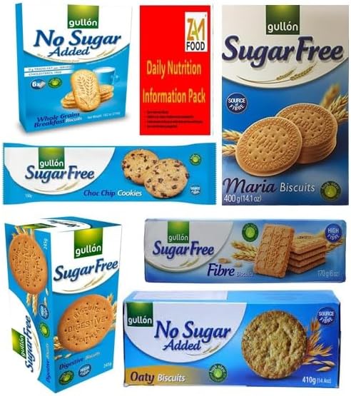 Gullon Sugar free & No added sugar Diabetic Luxury Mixed selection Biscuits Assorted, Variety pack of 6, perfect for gifting friends & Family, All Occasions Hamper (1 Bundle)
