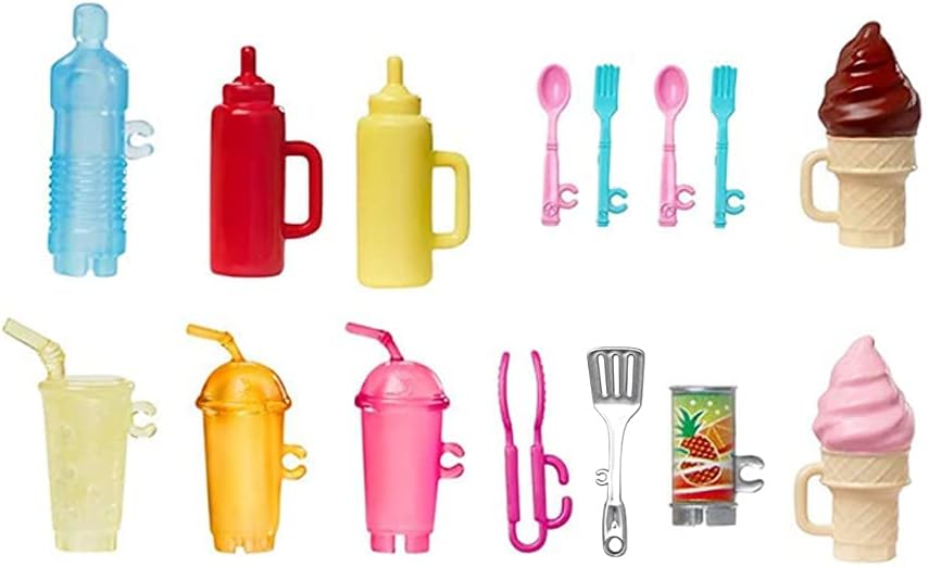 Barbie Replacement Parts for Fresh 'n Fun Food Truck Doll Playset - GMW07 ~ Replacement Drink Cups, Ice Cream and Silverware
