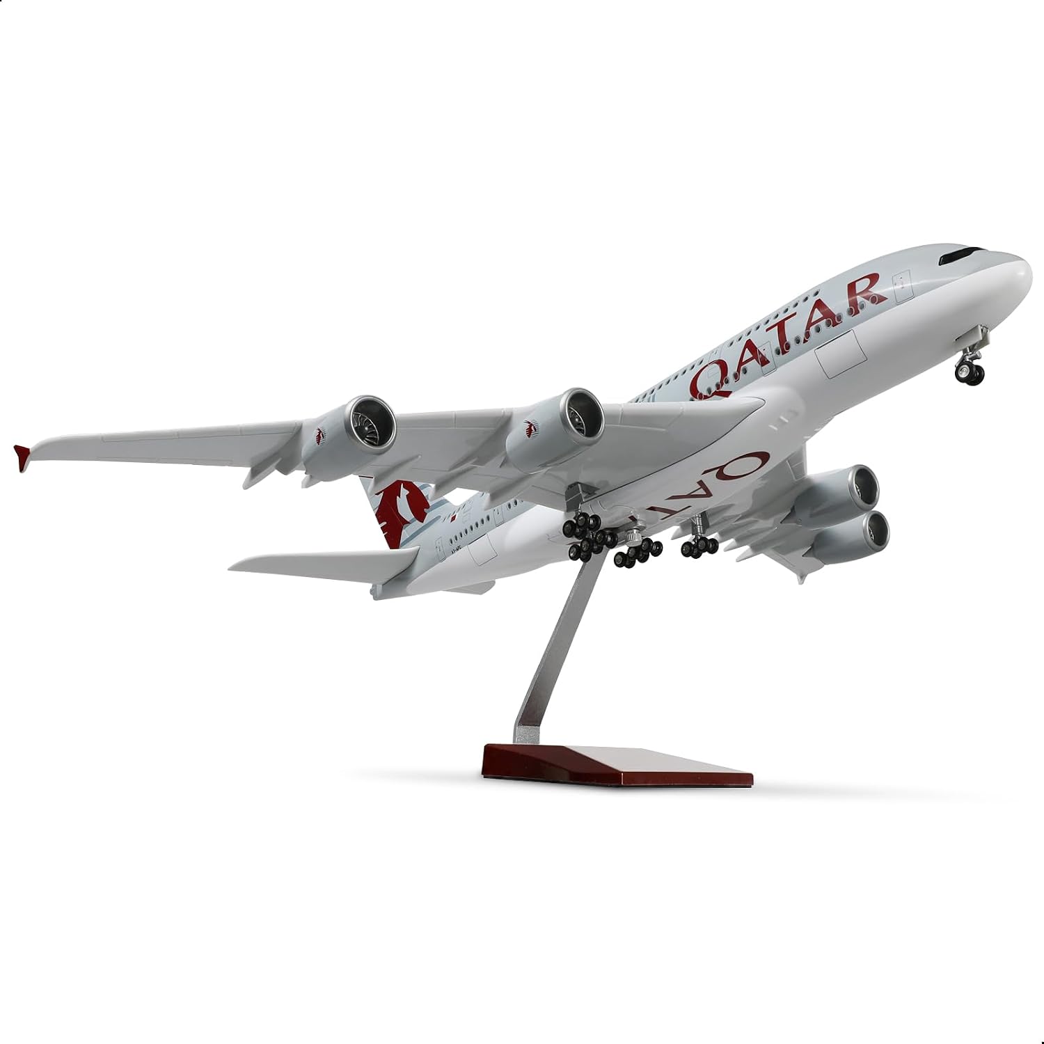 QIYUMOKE 1/160 A380 Diecast Airplane Model with Stand for Qatar 18 inch