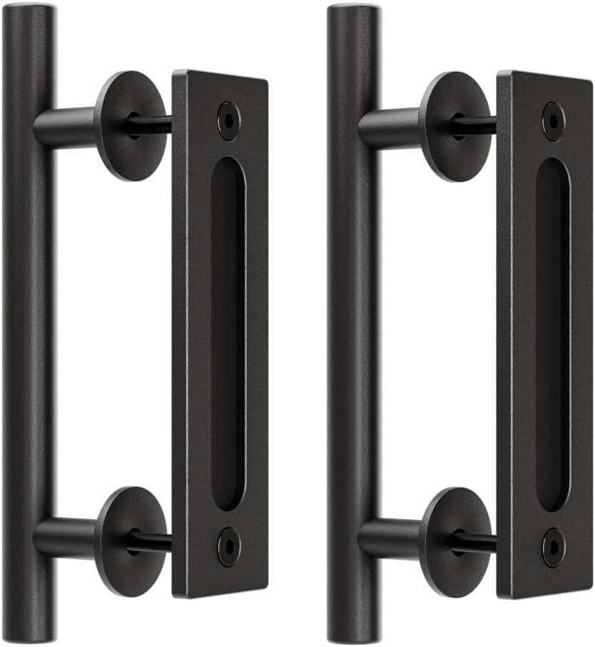 TSMST 24CM Sliding Door Handle Double Sided Barn Door Handle Embedded Invisible Alloy Steel Frosted Black 2PC