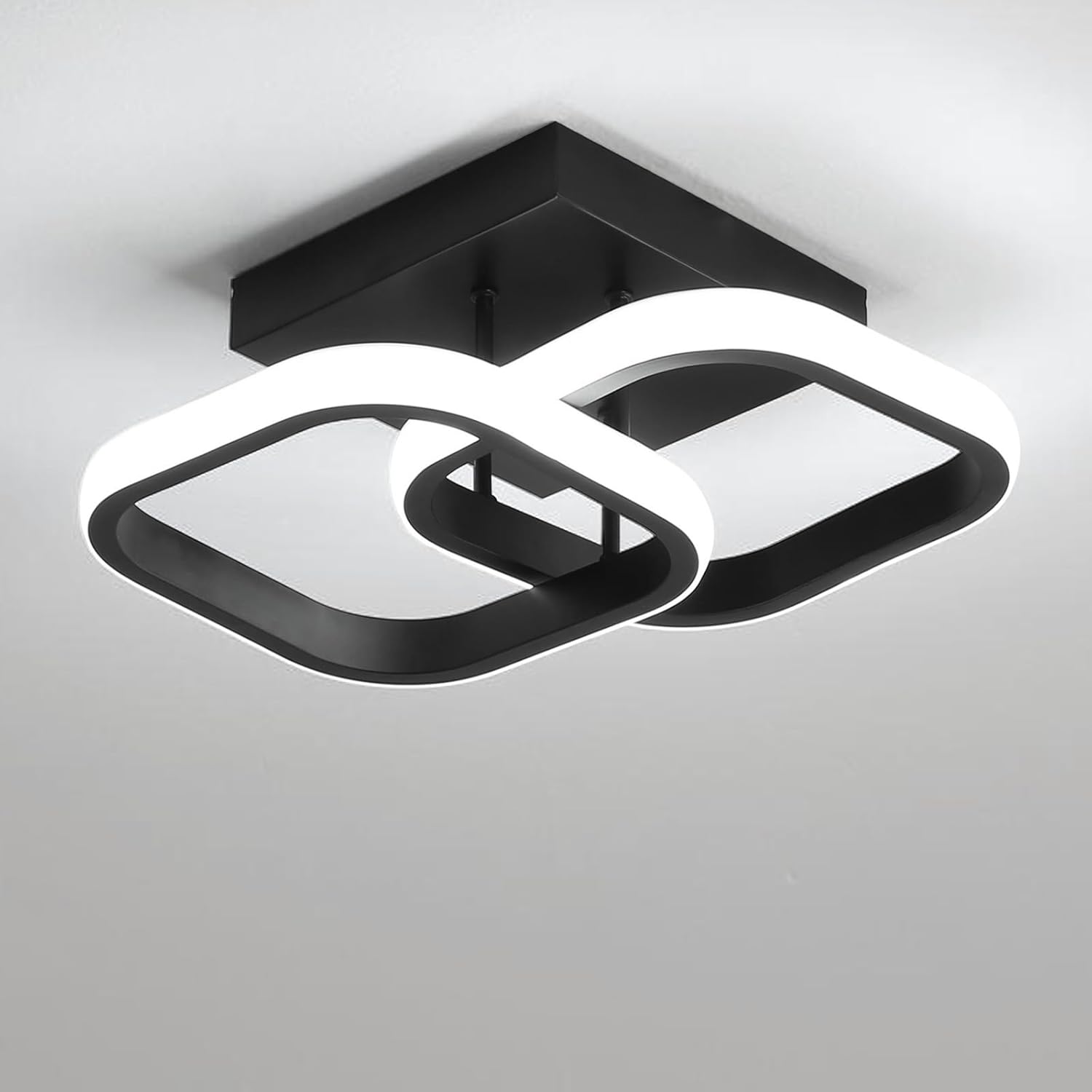 Ceiling Light Modern 22W LED Cool White 6000K Acrylic Square for Hallway Office Bedroom Kitchen Living Room (Black)