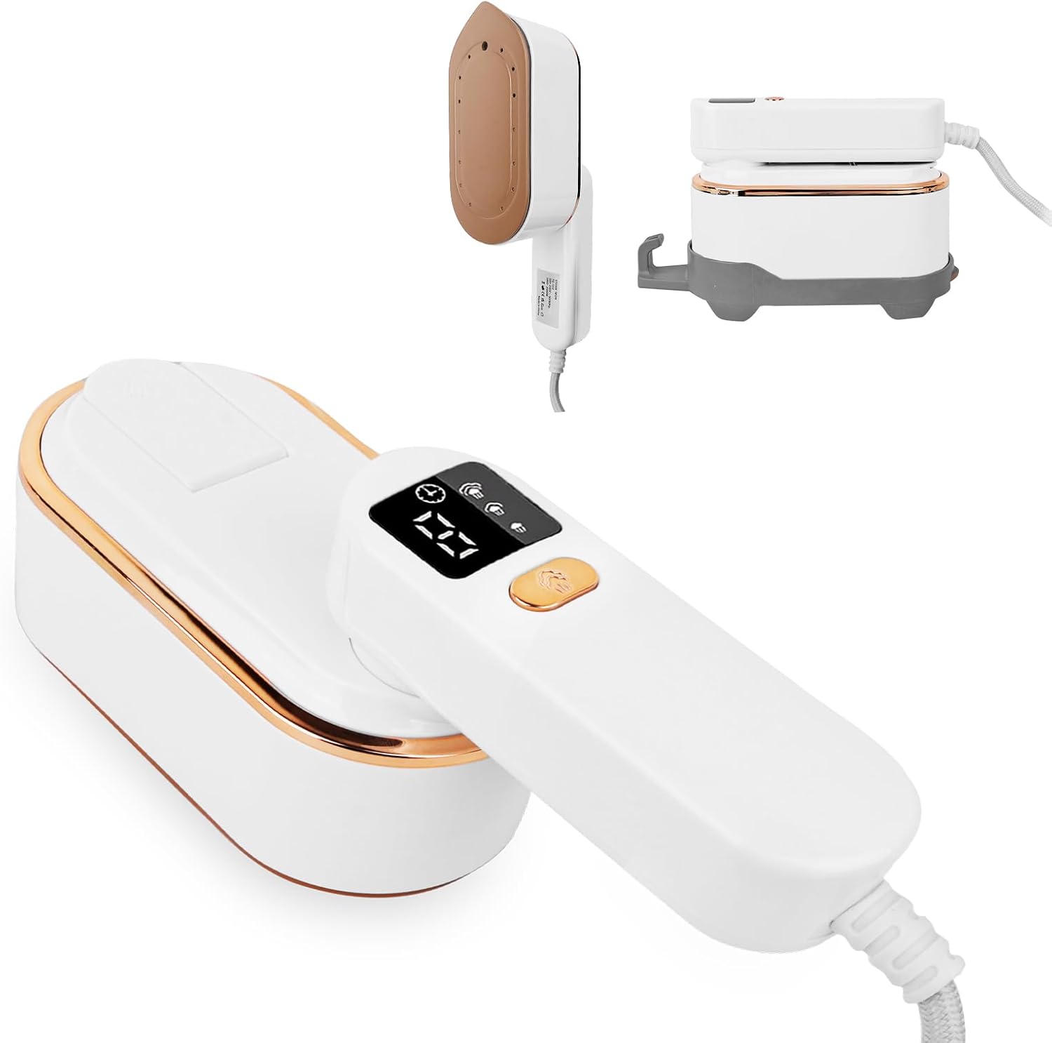 ZStarlite Travel Clothes Steamer with LCD Screen, 180°Folding Portable Steam Iron, Handheld Garment Steamer 1300W 150ML Wrinkles Remover 10s Fast Heat-up 3 Steam Levels for Travel, Home, Office(White)