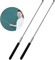 Teachers Pointer Sticks, 2 Pack Telescopic Teaching Pointer, Extendable Retractable Whiteboard Pointer with A Lanyard (Black)