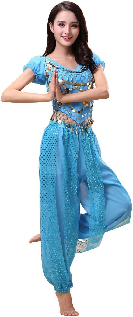 Grouptap Bollywood indian bharatanatyam belly dance 2-piece fancy dress red/blue/yellow costume outfit for womens girls adult dancer (150-169cm, 30-60kg)