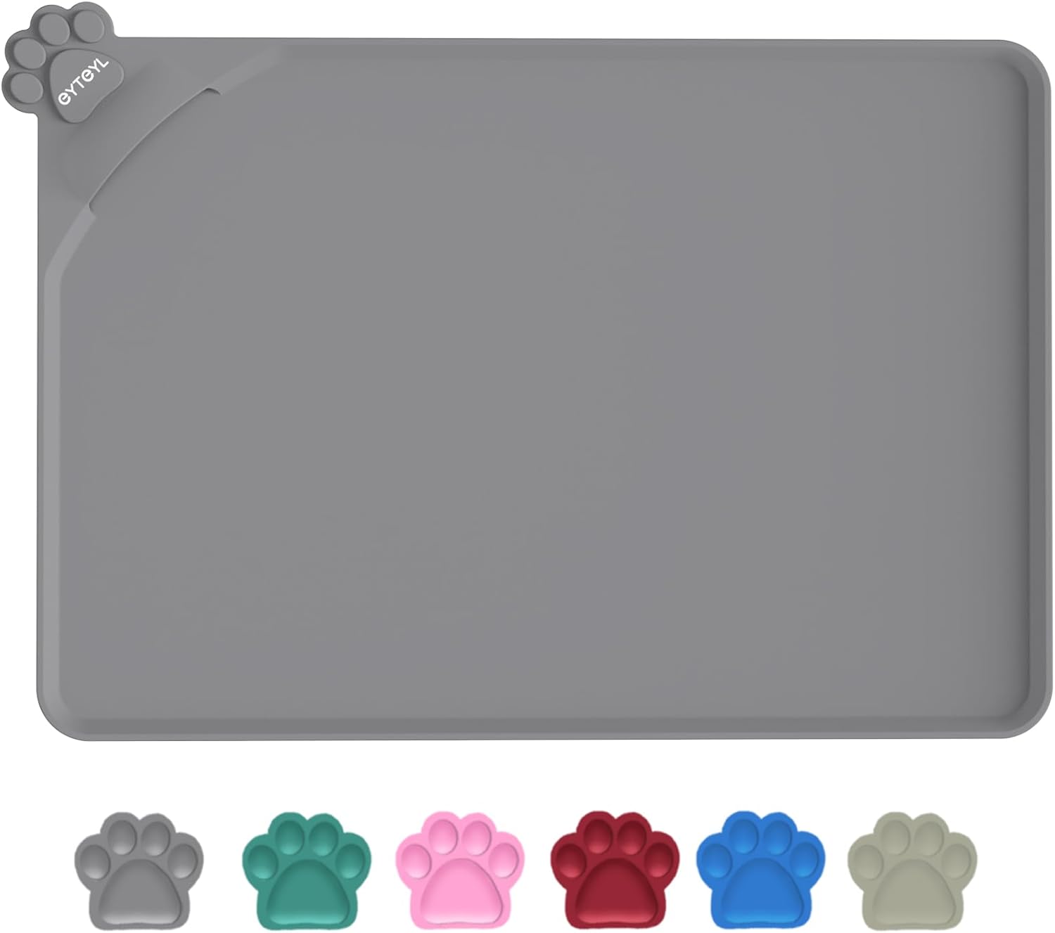 Waterproof Pet Feeding Mats with High Lips 55 x 38cm Silicone Mat, Nonslip Pet Food Mat for Dog, Cat, Prevent water goes down (GREY)