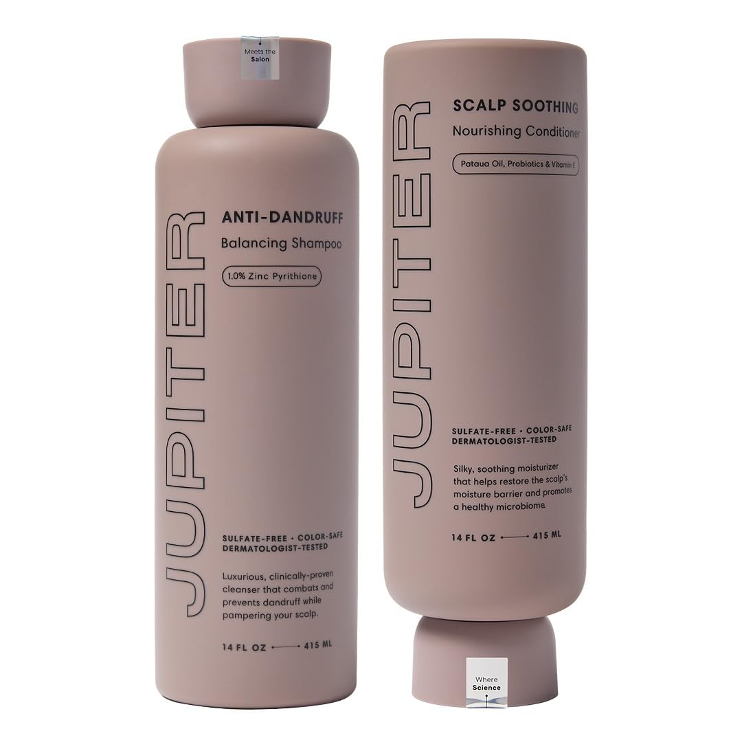 Jupiter, Physician-Formulated Anti-Dandruff Shampoo & Conditioner, for Flaky, Itchy, Oily, Dry Scalp, Vegan, Sulfate-Free, Color-Safe, & Paraben-Free, Dry Scalp Shampoo and Conditioner for Women & Men