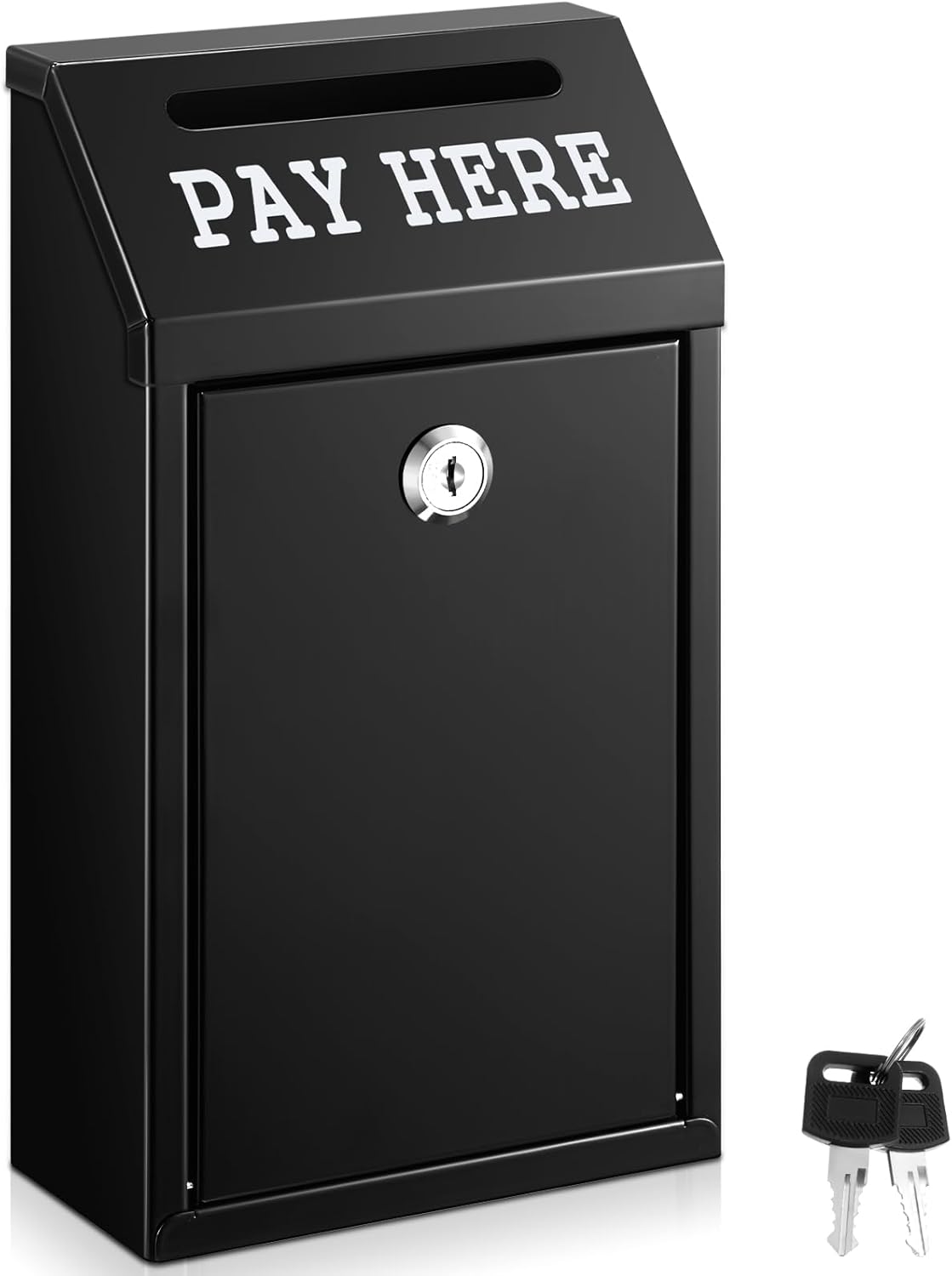 Safe Cash Box Money Collection Metal Donation Box with Lock Wall Mount Pre Drilled Mailbox Delivery Ballot for Home Office Outdoor Self Serve Stand(Black,10.2 x 5.7 x 2.8 Inch)