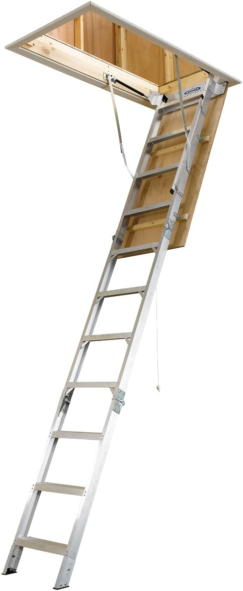 Werner 8 To 10 ft. Ceiling 25 in. x 54 in. Aluminum Attic Ladder Type IAA 375 lb. capacity