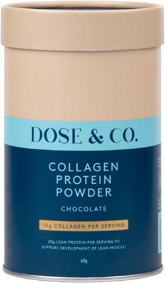 Dose & Co Collagen Protein Powder (Chocolate Fudge) 420g – Non-GMO, Gluten Free Collagen Peptides Supplement – 20g of Whey Protein, Chocolate
