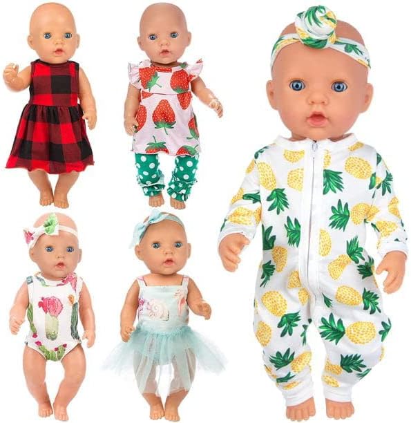 Ecore Fun 5 Sets Baby Doll Clothes for 14-18 Inch Dolls, Tatal 10 Pcs Dresses Outfits Pjs for 43cm New Born Baby Dolls, 15 Inch Dolls, American 18 Inch Dolls