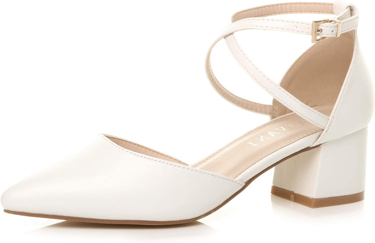 AJVANI Womens Ladies mid Block Heel Pointed Toe Cross Strap Two Part Mary Jane Court Shoes Sandals Size