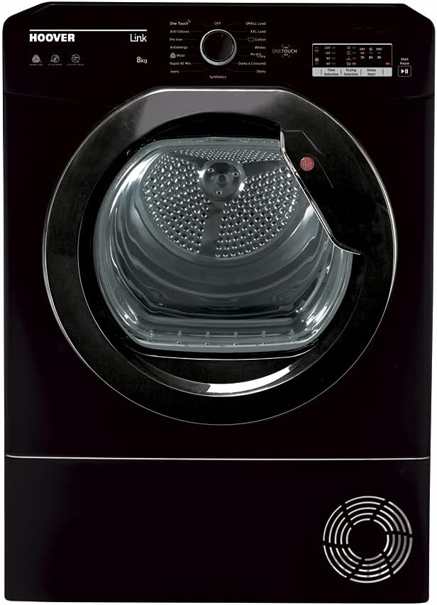Hoover HLEC8LGB-80 Freestanding Condenser Tumble Dryer, Sensor Dry, 8 kg Load, Black
