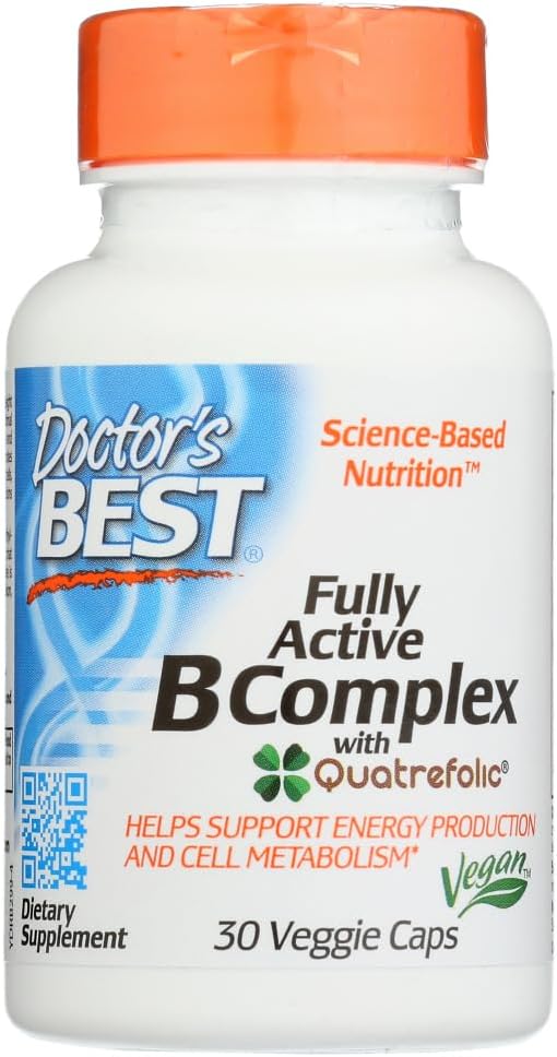 Doctors Best Fully Active B Complex, Energy & Cellular Support, Non-GMO, Gluten Free, Soy Free, Vegan 30 Veggie Caps