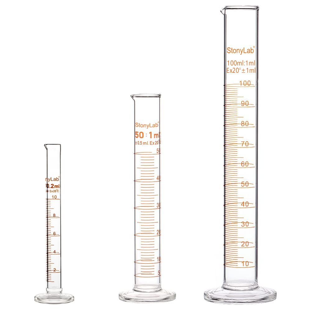 StonyLab Combo Pack Borosilicate Glass 10ml/50ml/100ml Heavy Wall Graduated Cylinder Measuring Cylinder, 10ml/50ml/100ml