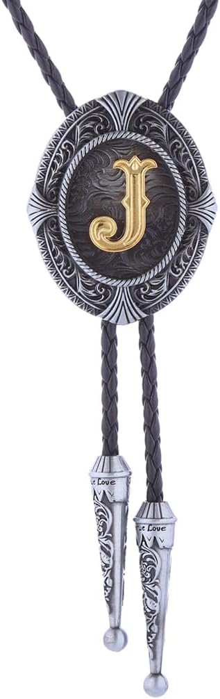 HUABOLA CALYN Vintage Bolo tie for Men Western Cowboy Native American Initial Letter ABCDJMR to Z Costume Bolo ties for Women