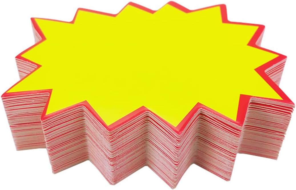 Set of 100 Price Blank Star Burst Sale Signs Price Tags Fluorescent Star Pricing Labels Starburst Sign Stickers Tags for Retail Stores Starburst Sold Stickers for Markets and Retail Displays