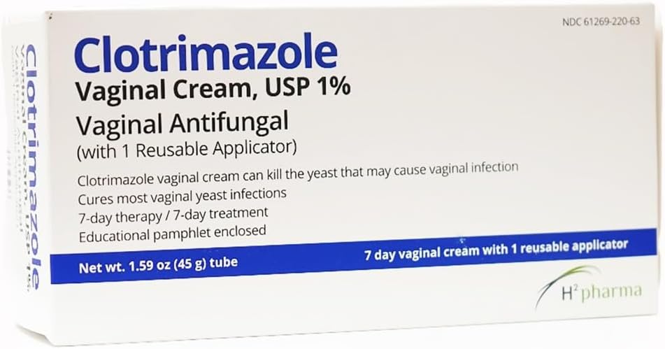 H2 pharma Clotrimazole Cream, USP 1%, 1.59 oz Tube with 1 Reusable Applicator, 7-Day Treatment