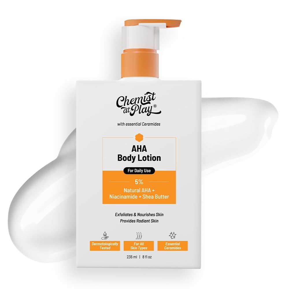 AHA Body Lotion with 5% Natural AHA, Niacinamide, Shea Butter | For Exfoliating Dry & Dead Skin Cells, Deep Nourishment & Radiant Skin | Skin Brightening Lotion | 236ml