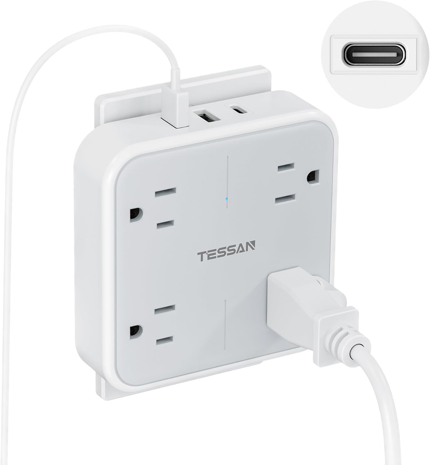 Multi Plug Outlet Extender, TESSAN Surge Protector Splitter with 3 USB (1 USB C Port) Wall Charger, Multiple Expander for Travel, Home, College Dorm Room