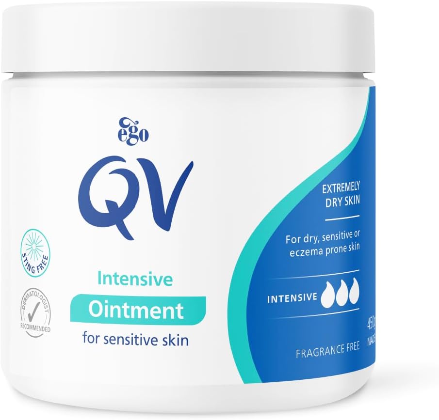QV Intensive Ointment (450g) Soothing Moisturiser for Extremely Dry and Sensitive Skin, Rich Intensive Balm, Fragrance Free, Noncomedogenic, Sting Free Skin Care for Eczema, Psoriasis, Dermatitis