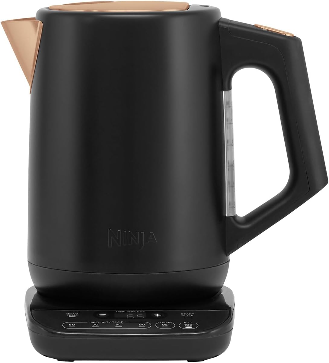 Ninja Perfect Temperature Kettle, 1.7L, with Temperature Control, LED Display, Easy to Use Kettle with Rapid Boil and Temperature Hold, Black & Copper, KT200UKCP