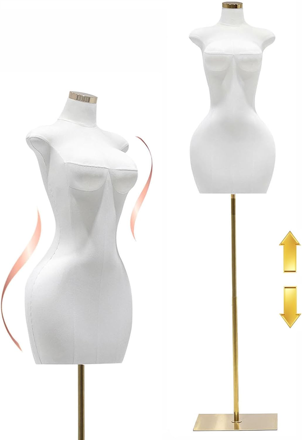 Plus-Size Curvy Female Mannequin Torso,Adjustable Body Dress Form with Metal Square Base,Full-Body Display for Clothing Store,Tailor Shop,or Design Office,Adjustable 61-76.8in,Sexy Manikin for Dresses
