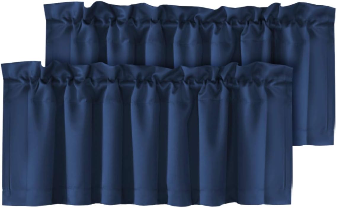 H.VERSAILTEX Blackout Valances for Windows,Navy Blue Short Window Valance Curtains for Living Room/Bedroom/Bathroom Privacy Decorative Rod Pocket Kitchen Valances，2 Panels，52" W x 18" L, Navy