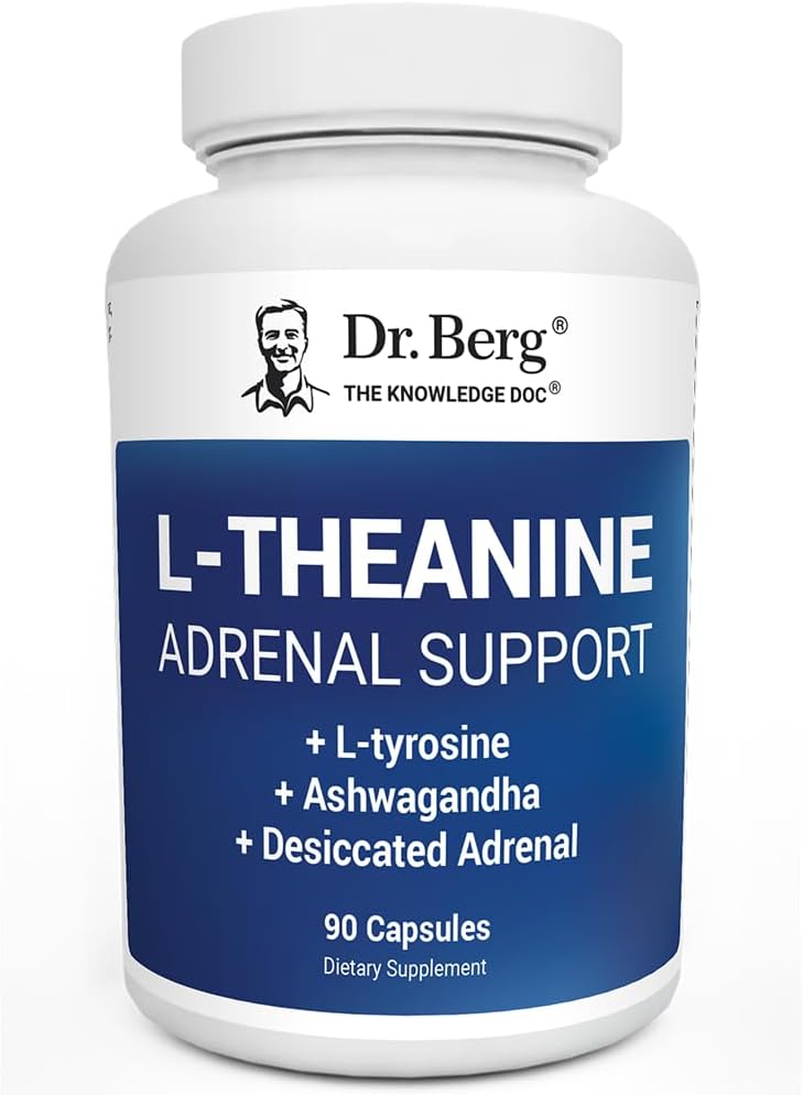 Dr. Berg L-Theanine 200mg - Includes Zinc, Copper, L-Tyrosine, & Ashwagandha – L-Theanine Supplement Adrenal Support - for Relaxation, Stress Relief, and Mental Clarity* – 90 Gelatin Capsules