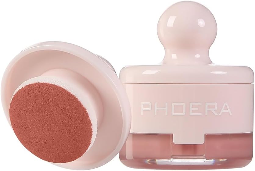 PHOERA Cream To Powder Canned Blush Mud – Lightweight Longwear Cheek Blush with Puff & Mirror – Matte & Shimmer Finish – 6 Buildable Shades for Natural Radiant Glow (05 Petal, One Size)