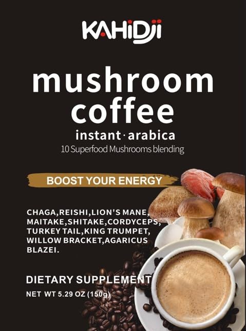 Mushroom Coffee | 10 Adaptogenic Mushrooms | Instant Coffee | Chaga, Lions Mane,Cordyceps, Turkey Tail,Maitake, Shitake & others for Better Energy, Focus, Digestion, Immunity | 30 Servings