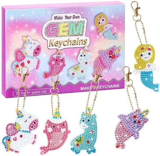 Nardoll Arts and Crafts - 5Pcs Diamond Painting Keychains - Gem Art Paint by Numbers Kit