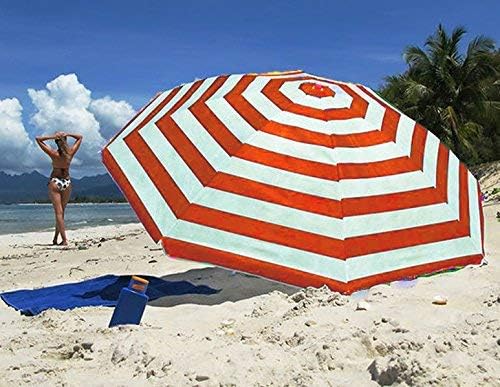 Guilty Gadgets 1.7m Red Striped Garden Beach Patio Tilt Umbrella Parasol Sun Shade UPF UV Protection Tilting Blue Striped Outdoor Garden Shade