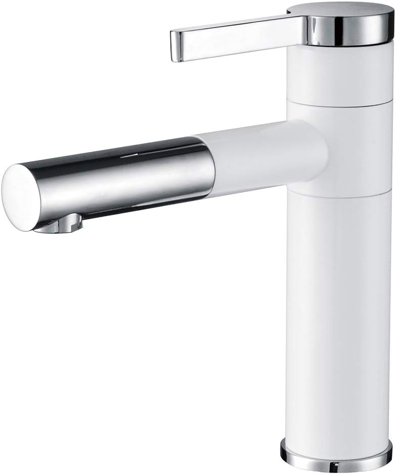 Bathroom Vessel Faucet Single Handle Basin Faucet Brass 360°Swivel White Bathroom Sink Faucet, Basin Mixer Tap, BW6112B