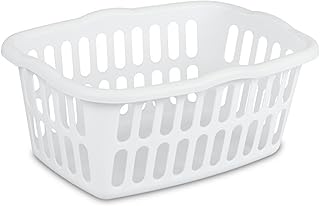 Sterilite 1.5 Bushel Rectangular Laundry Basket, Plastic, Classic Design for Carrying Clothes to and from the Laundry Room, White, 12-Pack