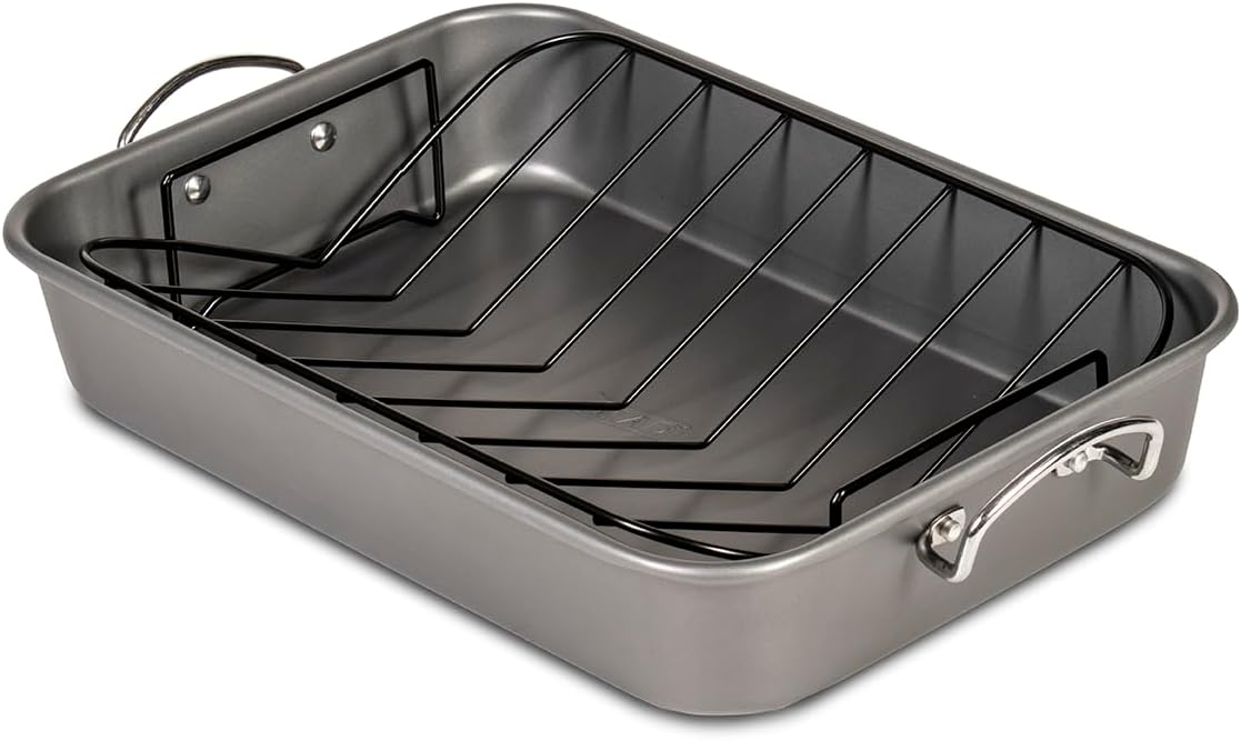 Glad Roasting Pan Nonstick 11x15 - Heavy Duty Metal Bakeware Dish with Rack - Large Oven Roaster Tray for Baking Turkey, Chicken, and Veggies