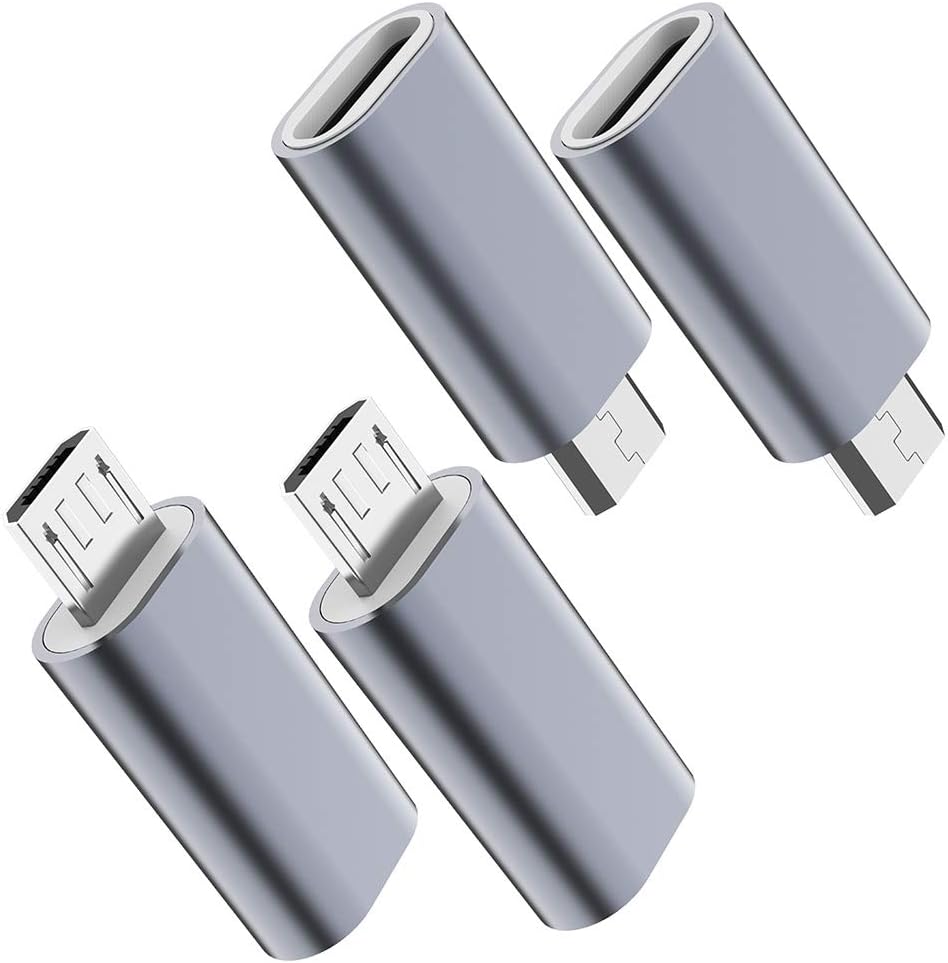 JXMOX USB C to Micro USB Adapter, (4-Pack) Type C Female to Micro USB Male Convert Connector Support Charge Data Sync Compatible with Samsung Galaxy S7 S7 Edge, Nexus 5 6 and Micro USB Devices (Grey)
