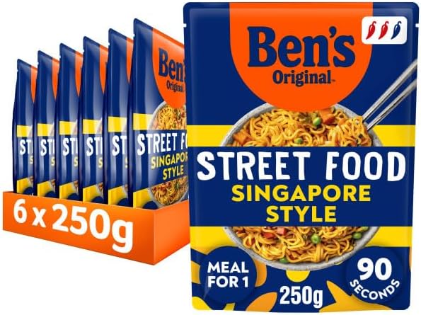 Ben's Original Street Food Singapore ready in 90 seconds Noodles Ready Meal serves 1 multipack 6x 250g