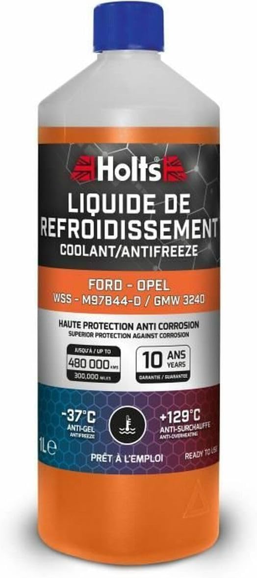 Holts HAFR0009B Antifreeze Coolant for Car Ford Vaux Opel, WSS-M97B44-D/GMW 3240, 10-year 300k mile long life, protection to -37°C, Orange, 1 Litre