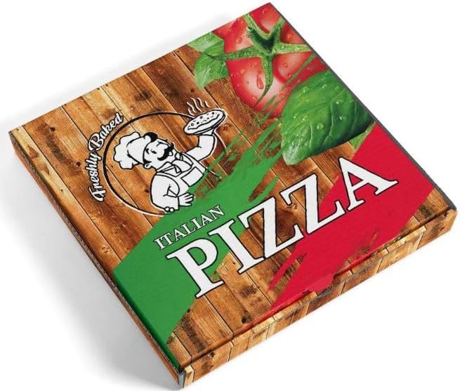 80-Pack 12" Printed Cardboard Pizza Boxes - Premium Flat Packaging for Pizzerias, Catering & Takeout - Durable, Grease-Resistant, Eco-Friendly, Recyclable & Imported - For Pizza Delivery, Food Storage