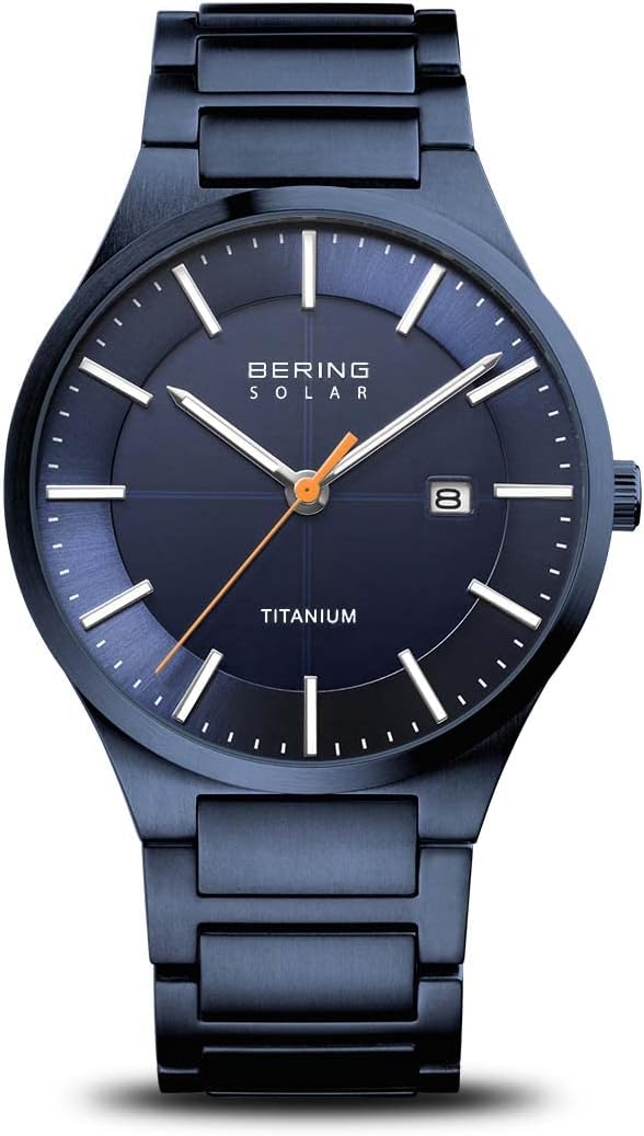 BERING Men Analog Solar Collection Watch with Titan Strap and Sapphire Crystal 15239-797, Blue, 39
