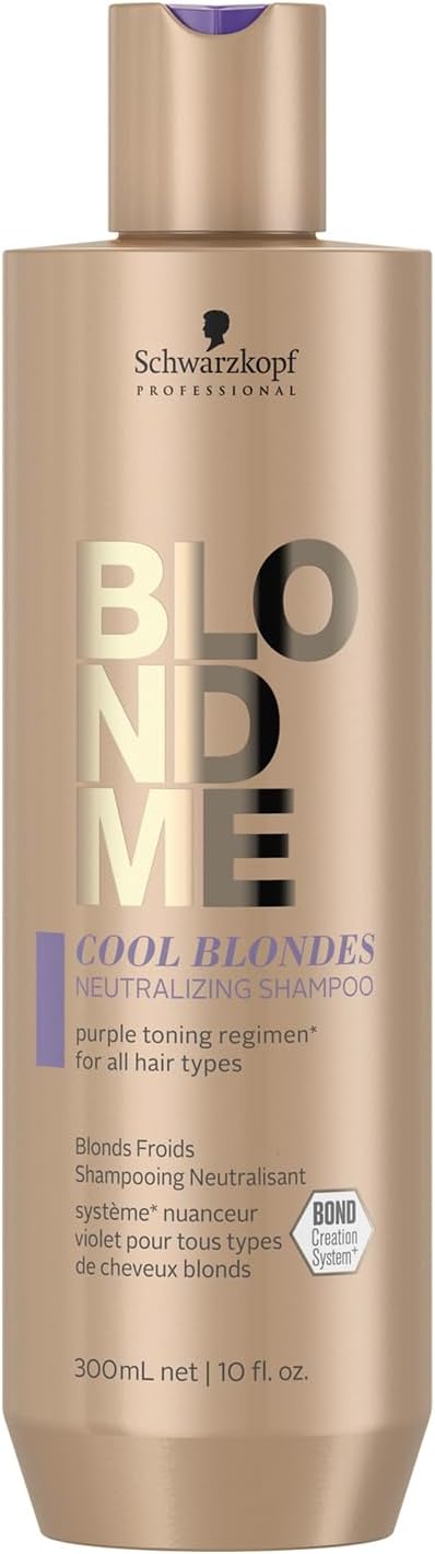 Schwarzkopf Professional BLONDME Cool Blondes Cool Shampoo For Colored Lighthened Bleached Hair 3D Bond Creation Technology Velvet Flower Protein Complex Neutralise Yellow Undertones Softening 300 ml