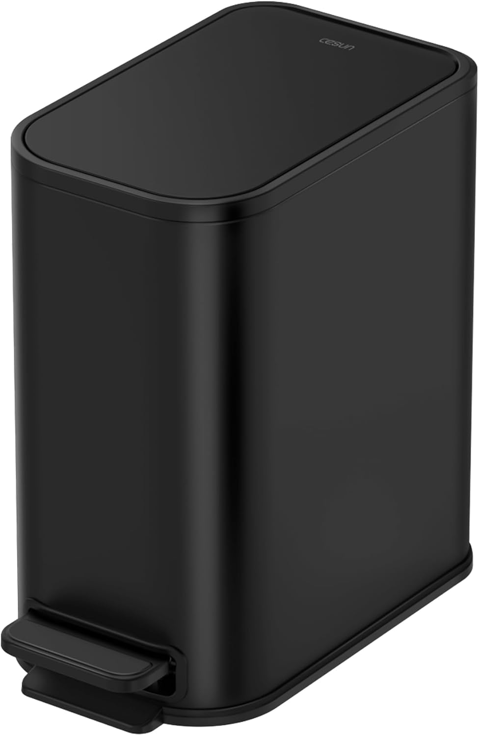 Cesun Black Bathroom Trash Can, 1.3 Gallon Small Garbage Can with Lid, Metal Slim Trash Bin with Foot Pedal, Waste Basket for Bathroom, Bedroom, Office, Matte Black, 5 Liters