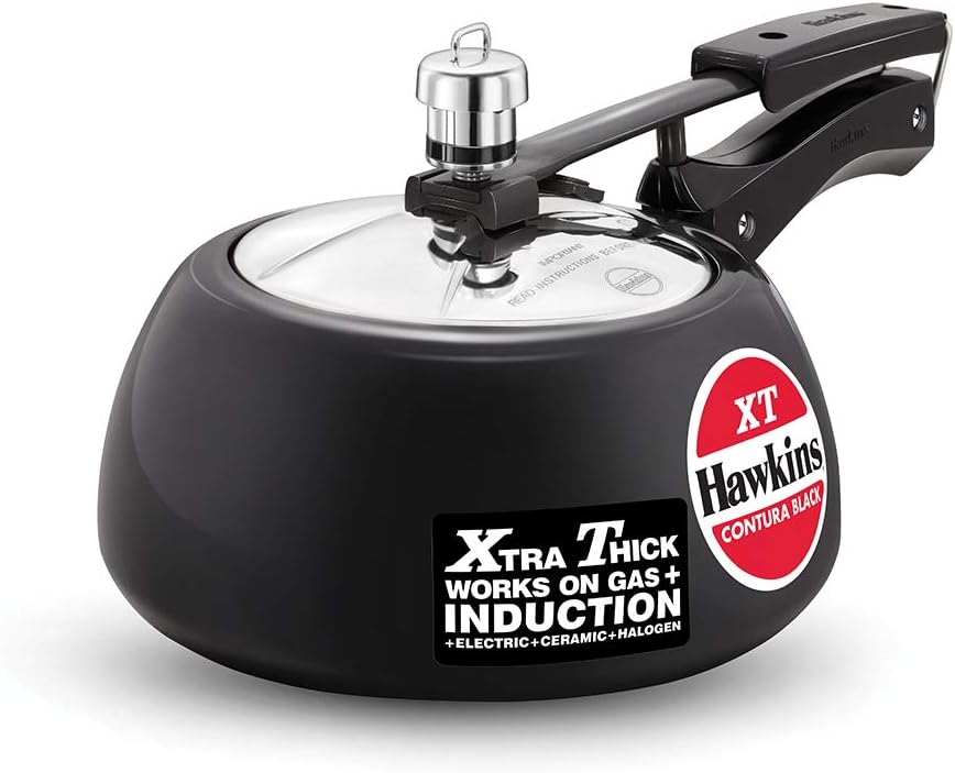 Hawkins 2 Litre Contura Black XT Pressure Cooker, Hard Anodised Inner Lid Cooker, Small Induction Cooker, Handi Cooker, Black (CXT20)